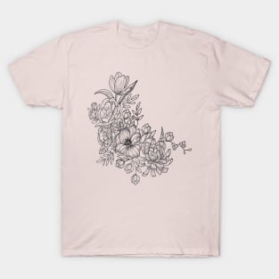 Watercolor and Ink Flower Collections T-Shirt